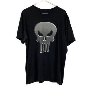 Mens Black Punisher Skull Print Short Sleeves Casual Crew Neck T Shirt Size 42 L